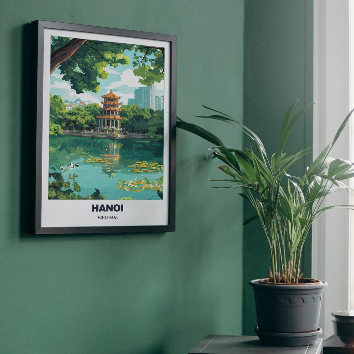 Hanoi Travel Poster, Hoan Kiem Lake Cityscape - Image 5