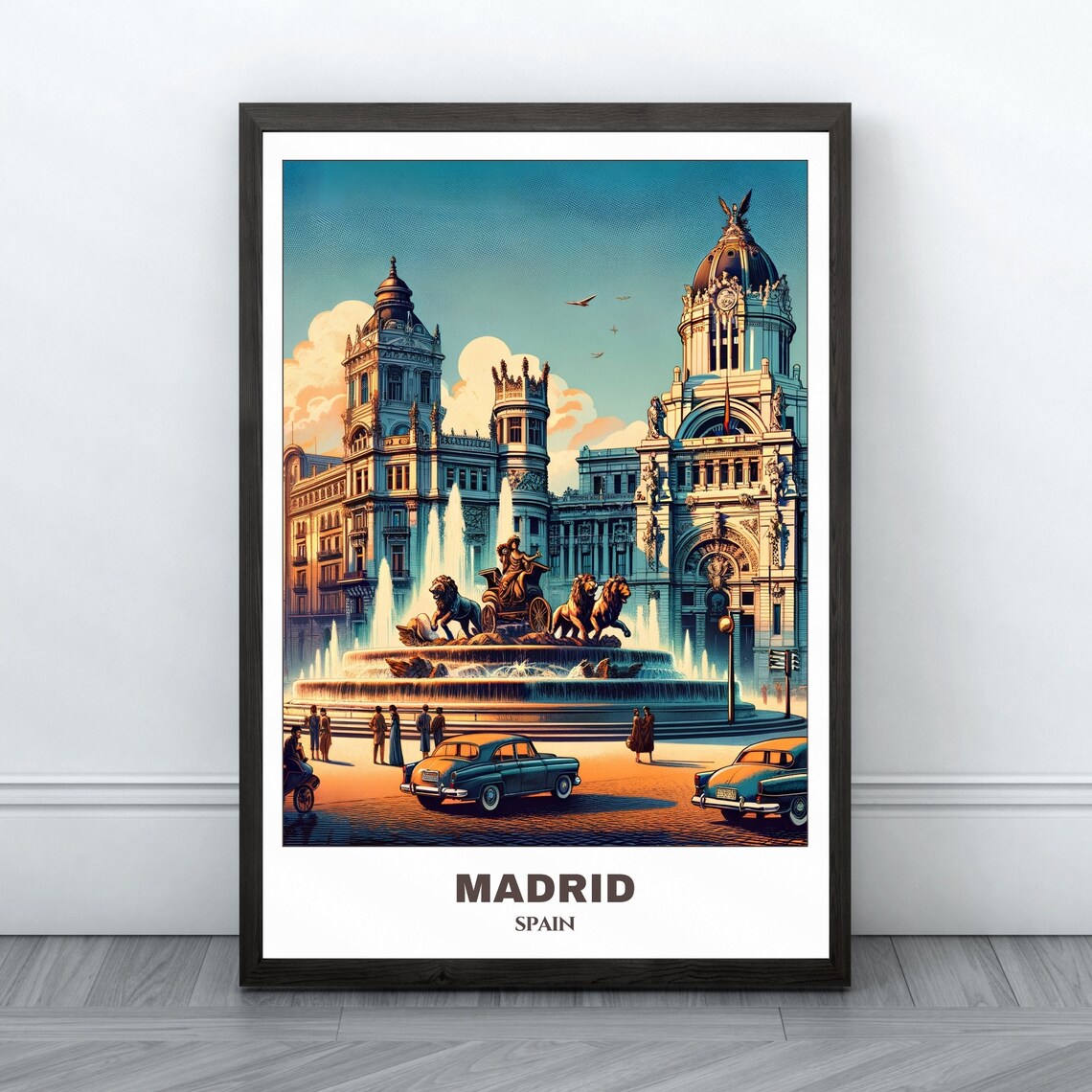Madrid Spain Plaza de Cibeles Fountain Palace Vintage Poster
