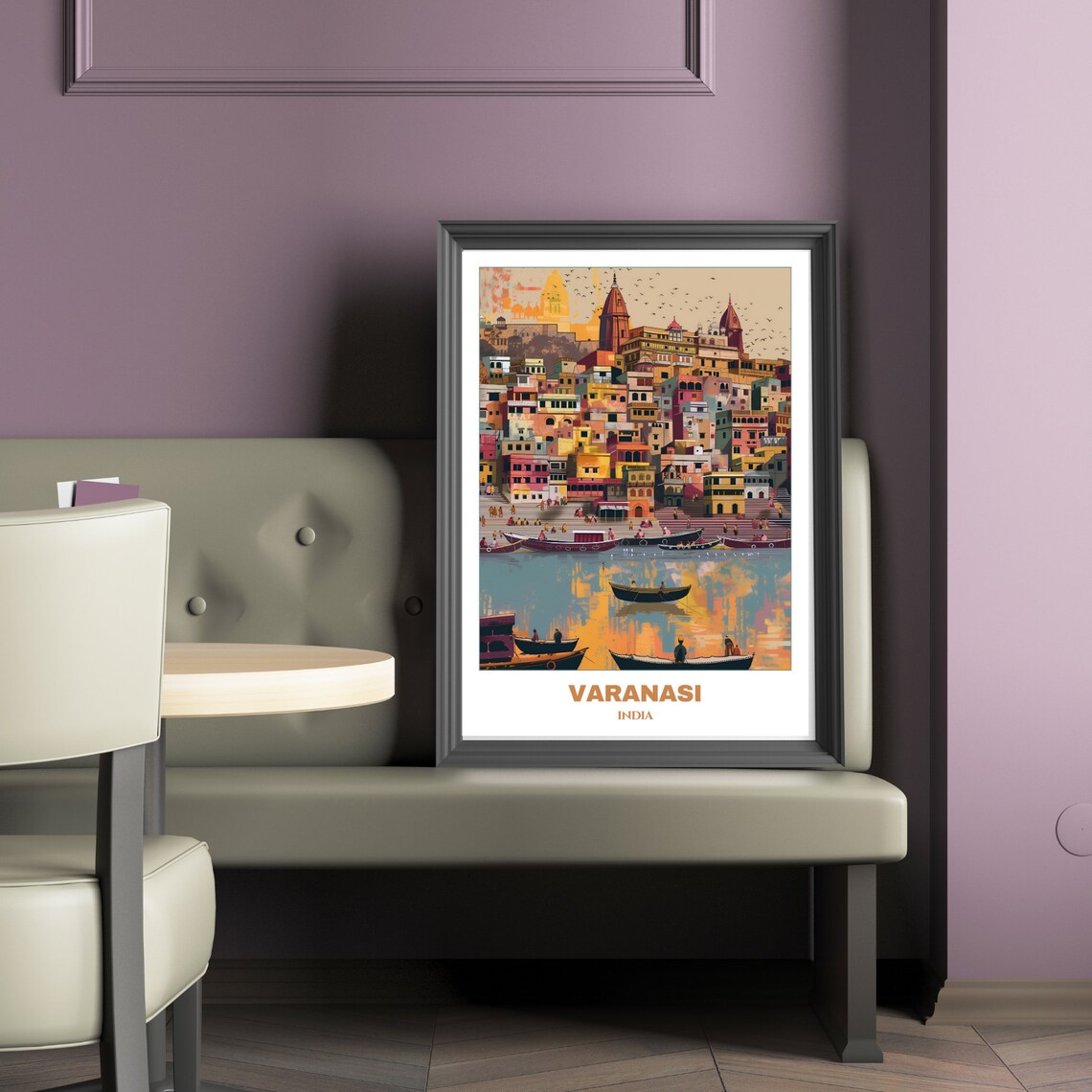 Varanasi India Sunset Cityscape River Boats Sky Travel Poster - Image 2