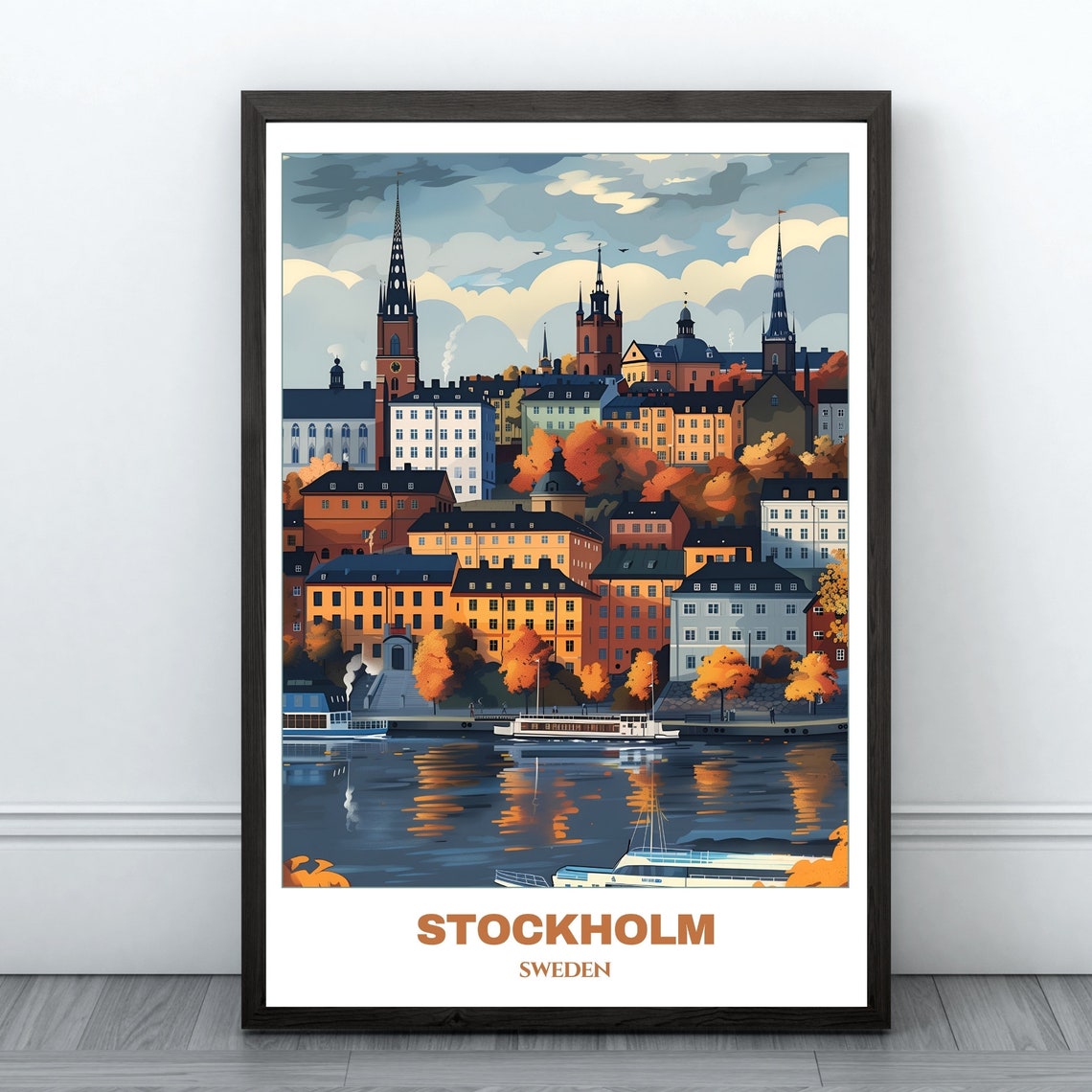 Stockholm Travel Poster Sweden Travel Poster Citycape Painting Print Wall Art Stockholm Home Decor Stockholm Trip Print