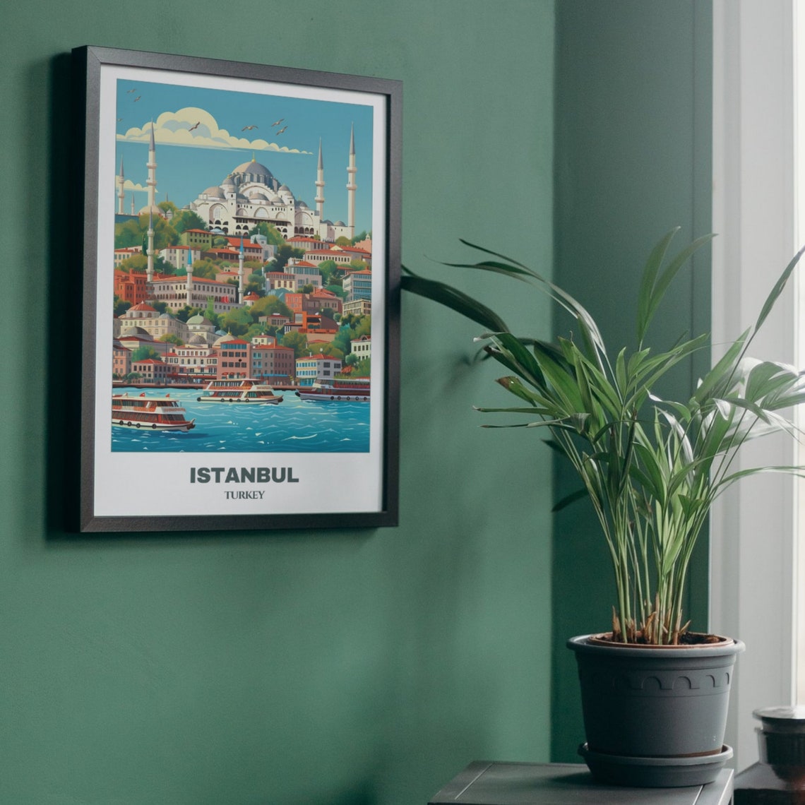 Istanbul Turkey Mosque Waterfront Ferries Minarets Skyline Poster - Image 5