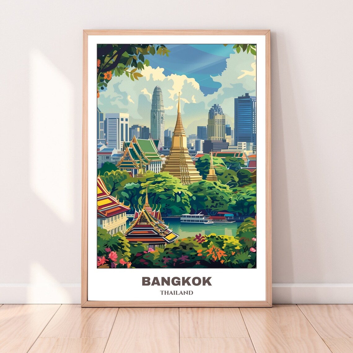 Bangkok Travel Poster, Thailand Cityscape Painting Print - Image 4