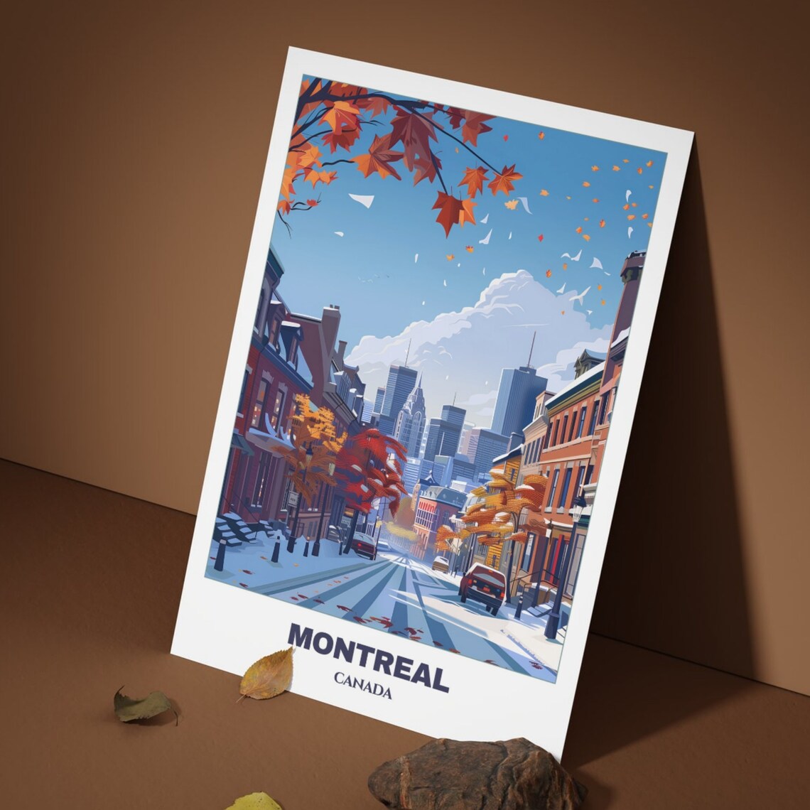 Montreal Canada Snowy Maple Street Residential Winter Scene Poster - Image 4
