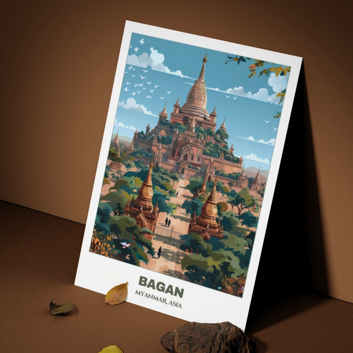 Bagan Myanmar Grand Temple Complex Garden Pathway Birds Poster - Image 3
