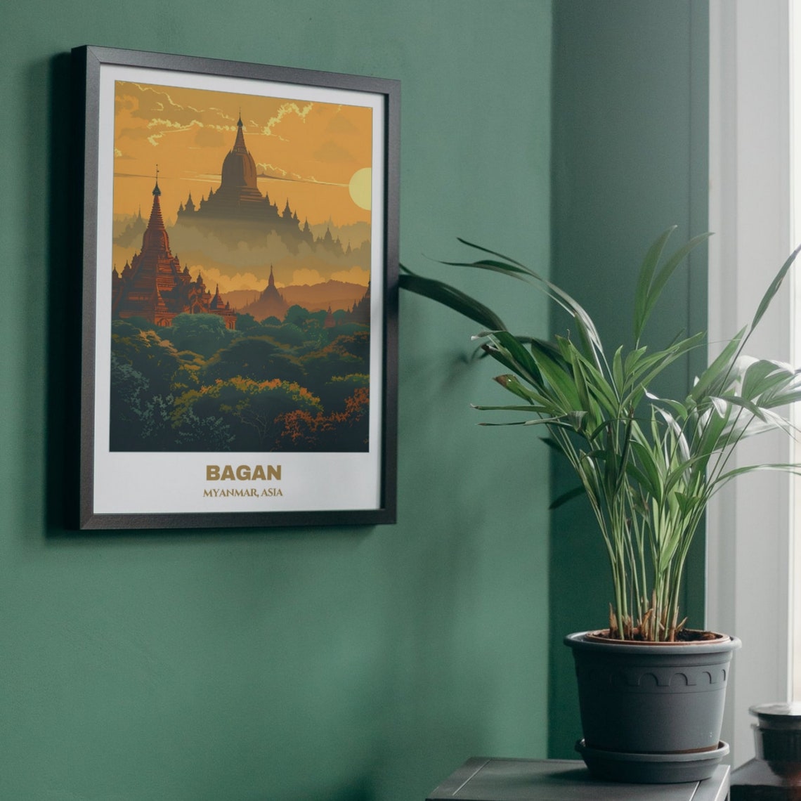 Bagan Myanmar Sunset Temple Silhouettes Ancient Plain View Poster - Image 5