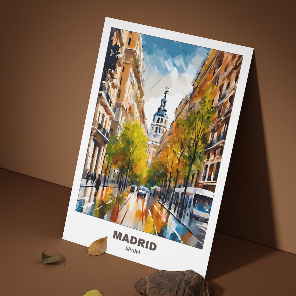 Madrid Spain Rainy Boulevard Oil Painting Autumn Trees Poster - Image 3