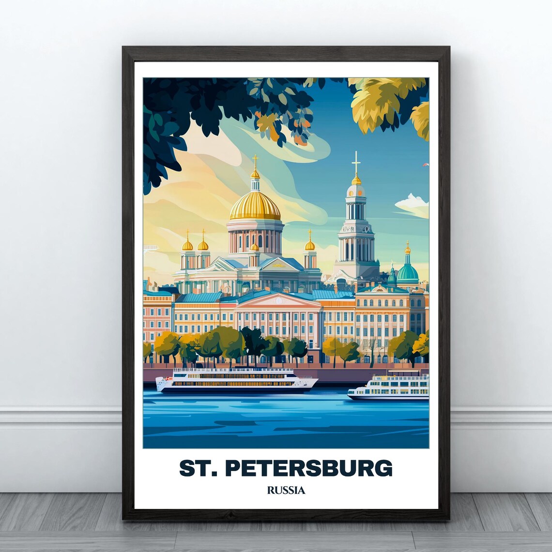 St. Petersburg St Isaac Cathedral Golden Dome River Boats Poster