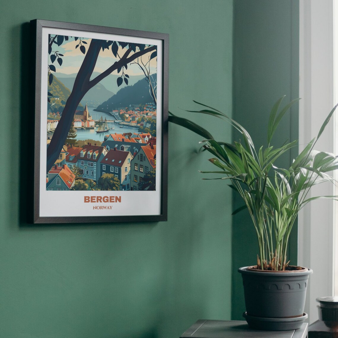 Bergen Harbor Panorama Fjords Hillside Sailing Ship View Poster - Image 5