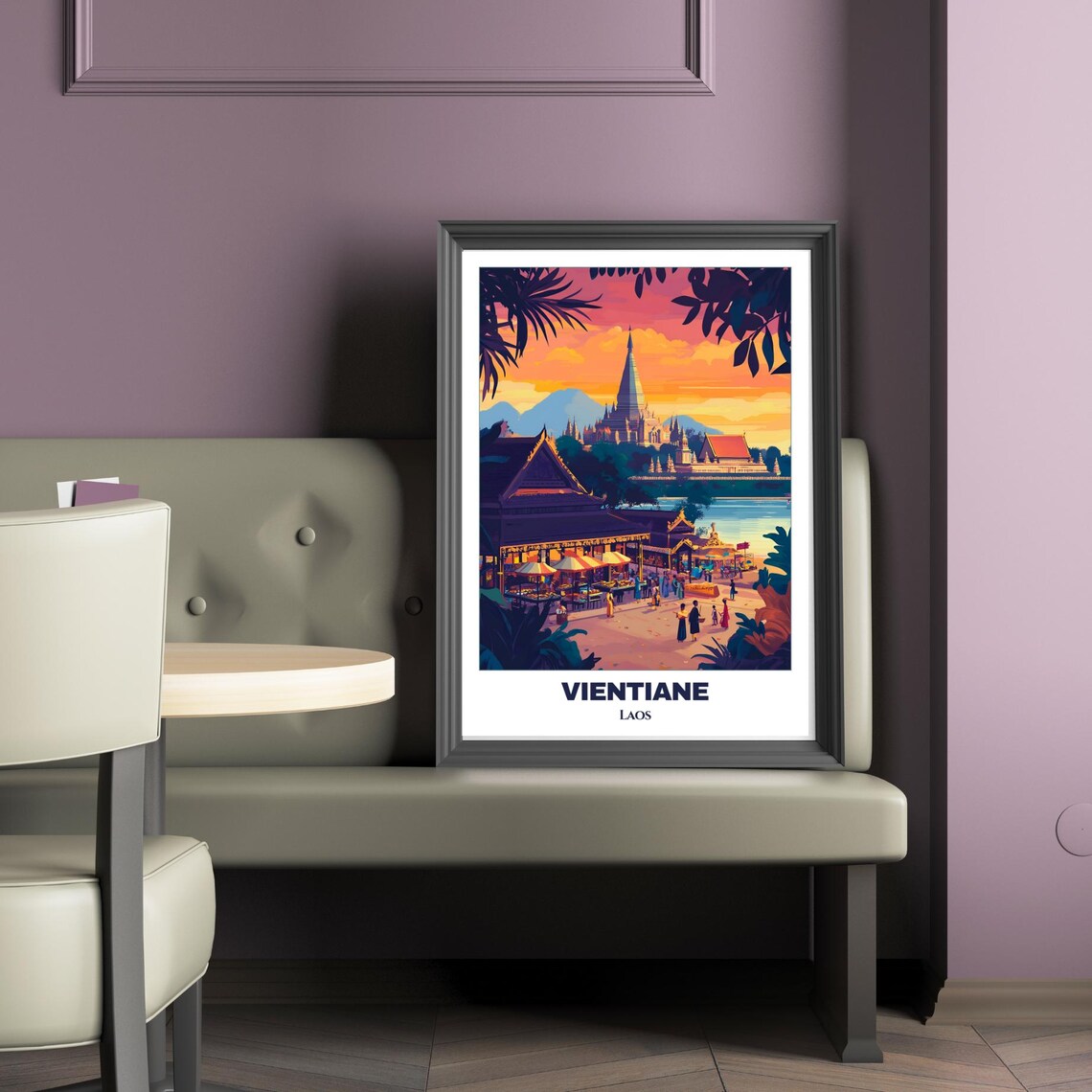 Vientiane Laos Night Market Temple Sunset View Vintage Travel Poster - Image 5