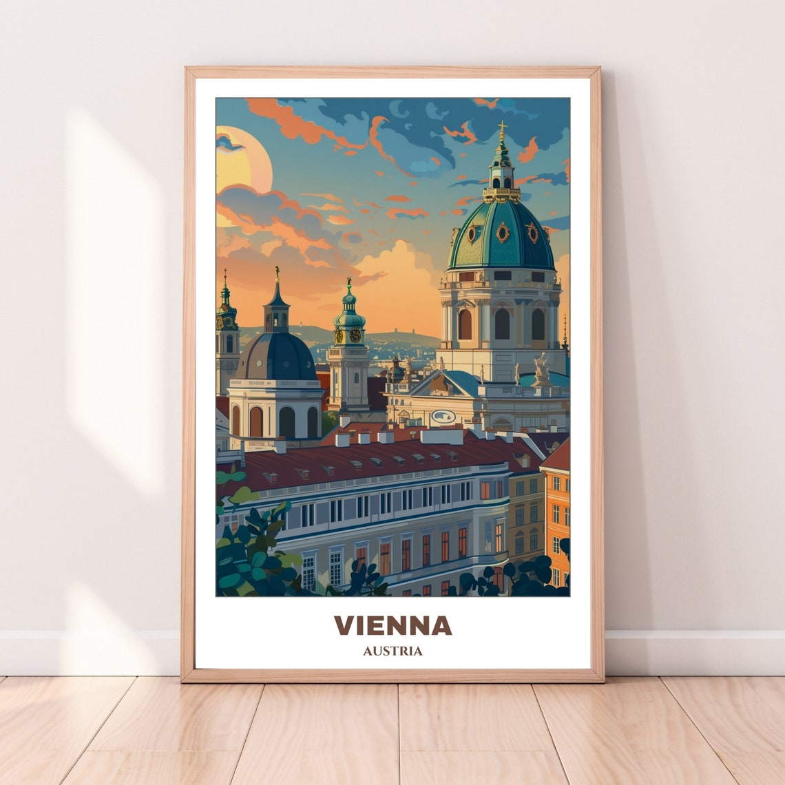 Vienna Austria Sunset Rooftop Panorama Historic Church Domes Poster - Image 3