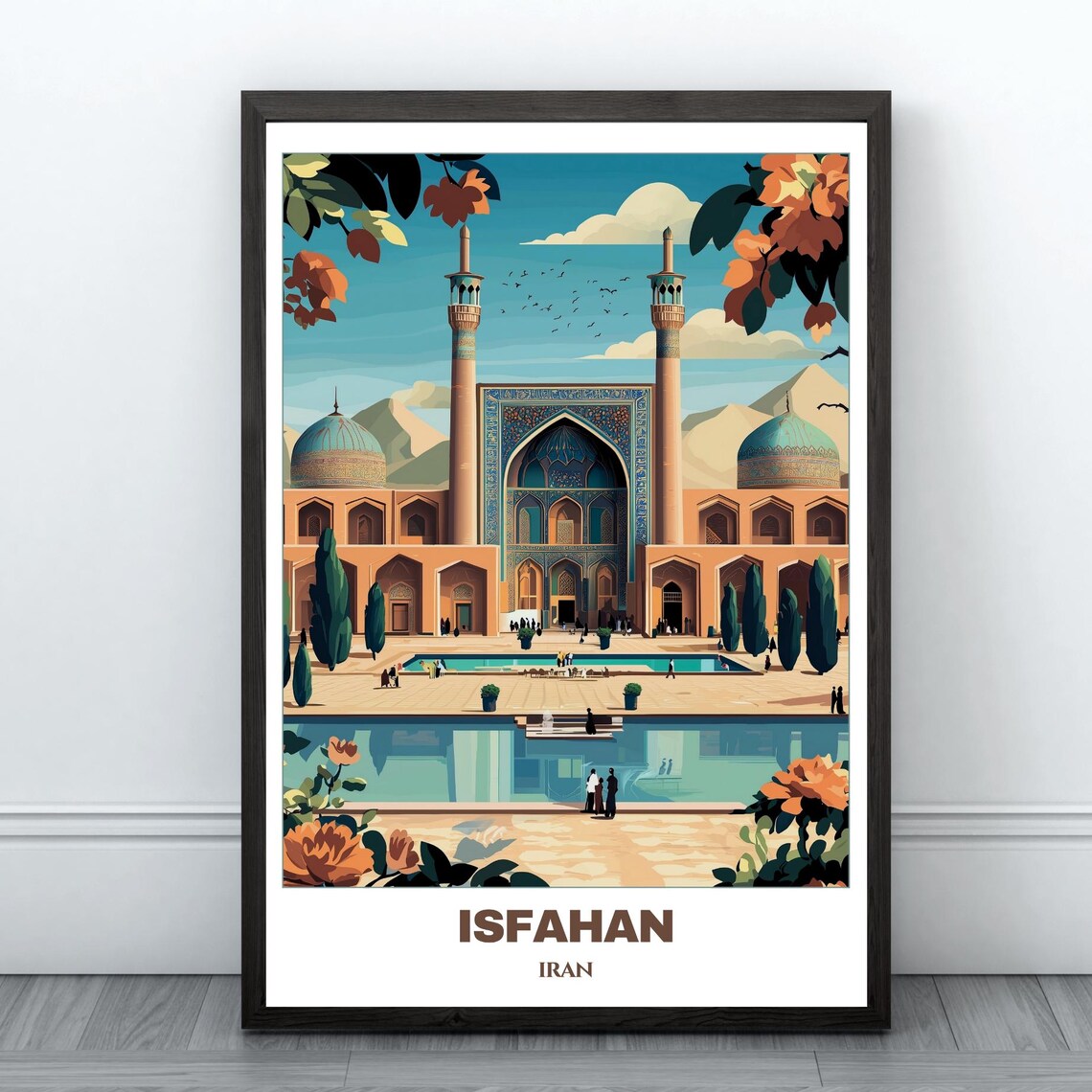 Isfahan Travel Poster, Iran Cityscape Painting