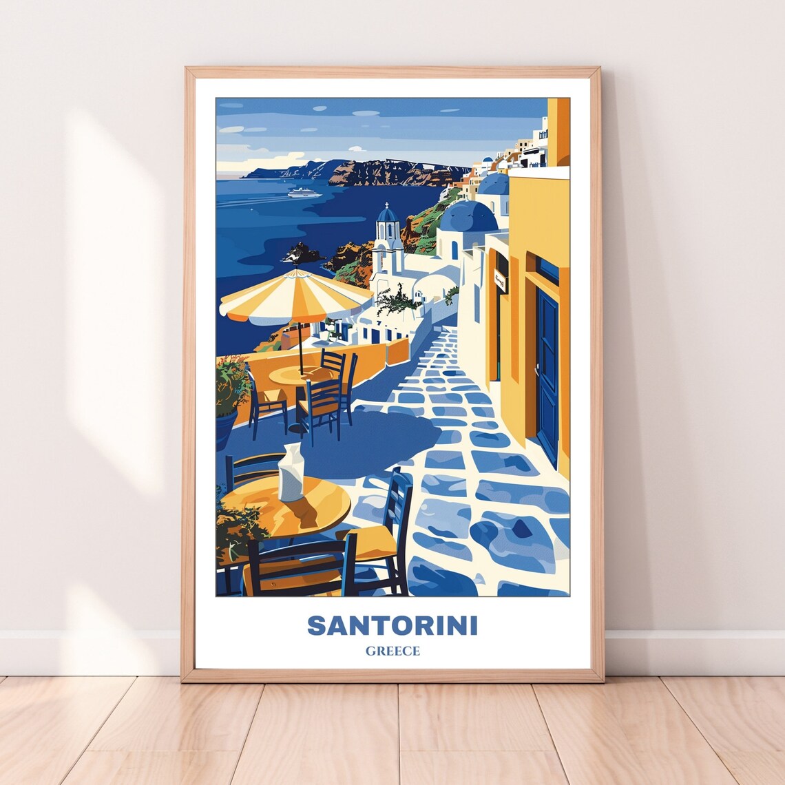 Santorini Greece Seaside Cafe Terrace Blue Domes Caldera Poster - Image 4