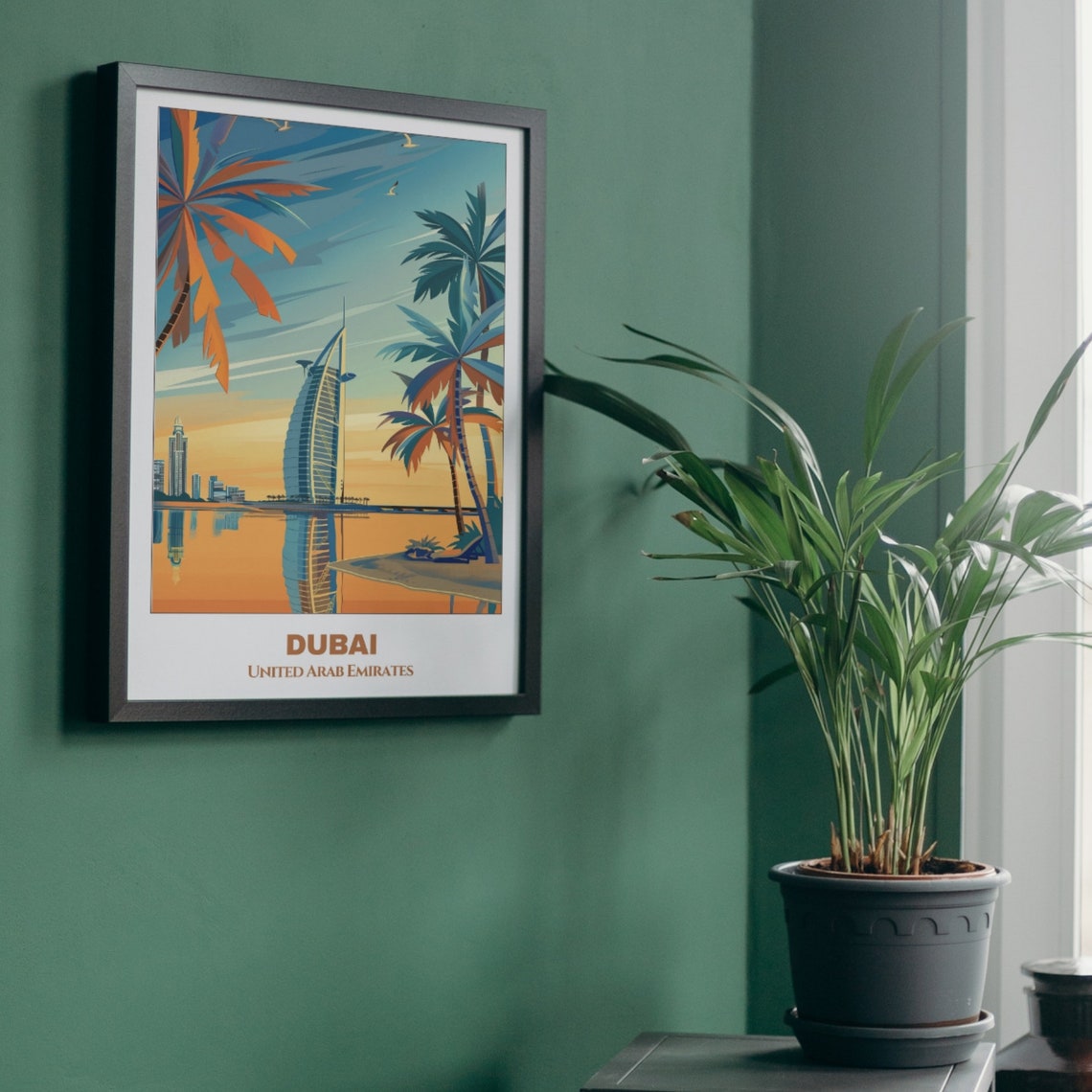 Dubai Burj Al Arab Sunset Palm Trees Reflection Travel Poster - Image 4