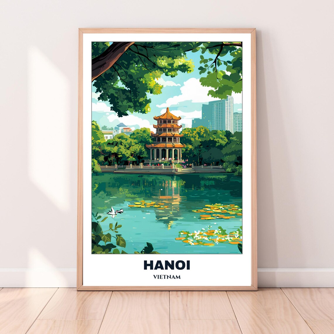 Hanoi Travel Poster, Hoan Kiem Lake Cityscape - Image 3
