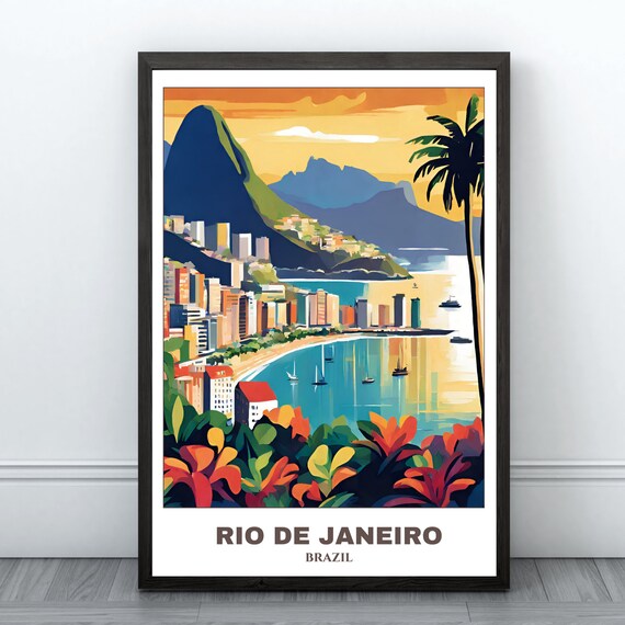 Rio de Janeiro Brazil Copacabana Bay Mountains Sunset Poster