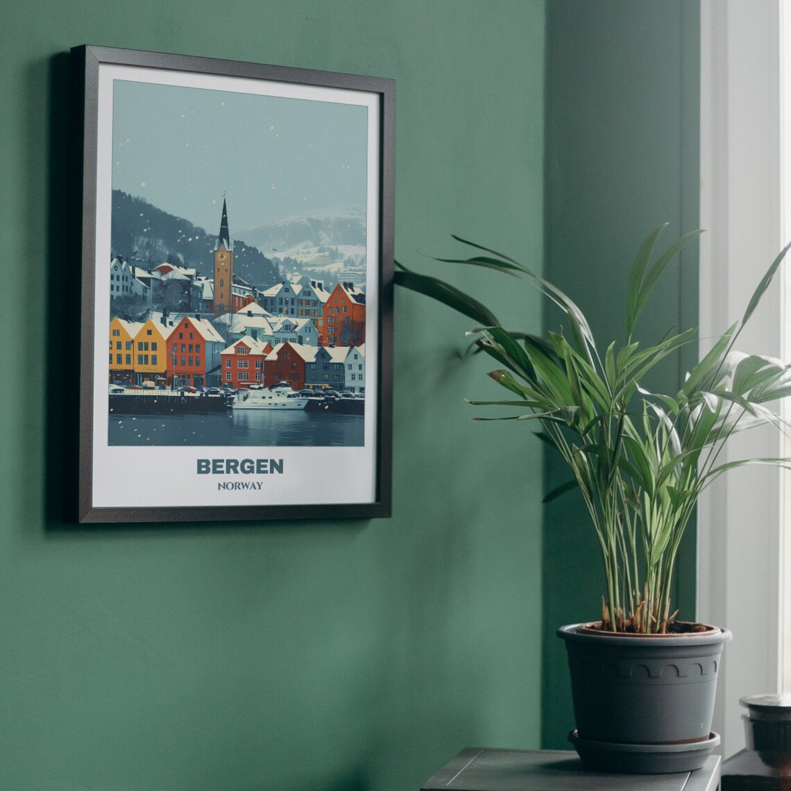 Bergen Winter Snow Colorful Houses Harbor Church Scene Poster - Image 5