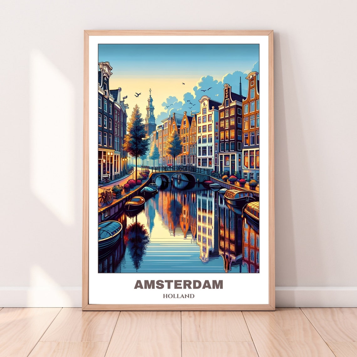 Amsterdam Travel Poster Holland Travel Poster Cityscape Painting Print Wall Art Amsterdam Decor Holland Travel Print - Image 5