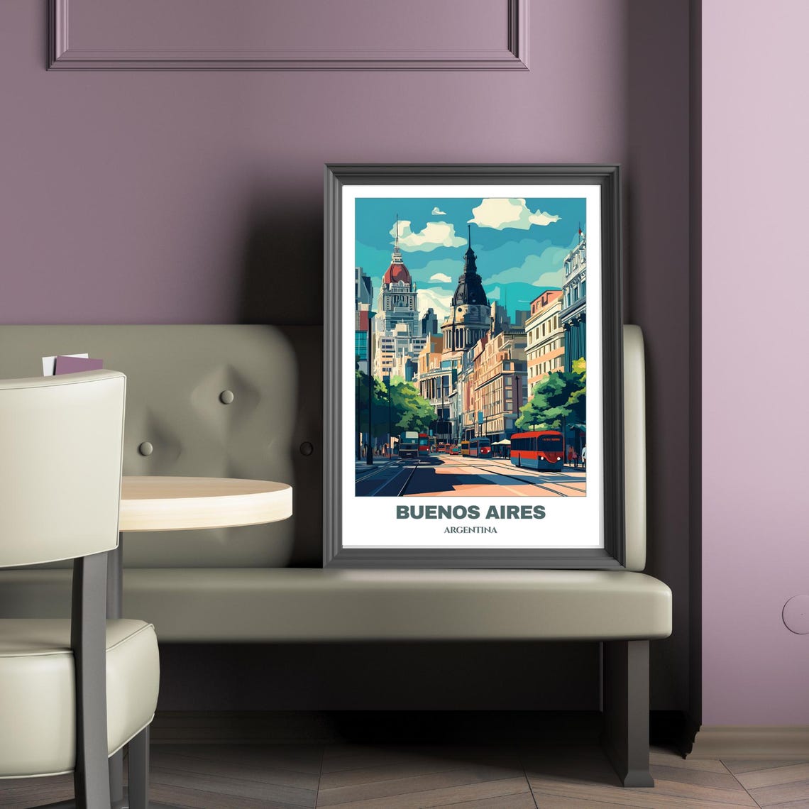 Buenos Aires Congress Palace Red Buses Tree Lined Street Poster - Image 2