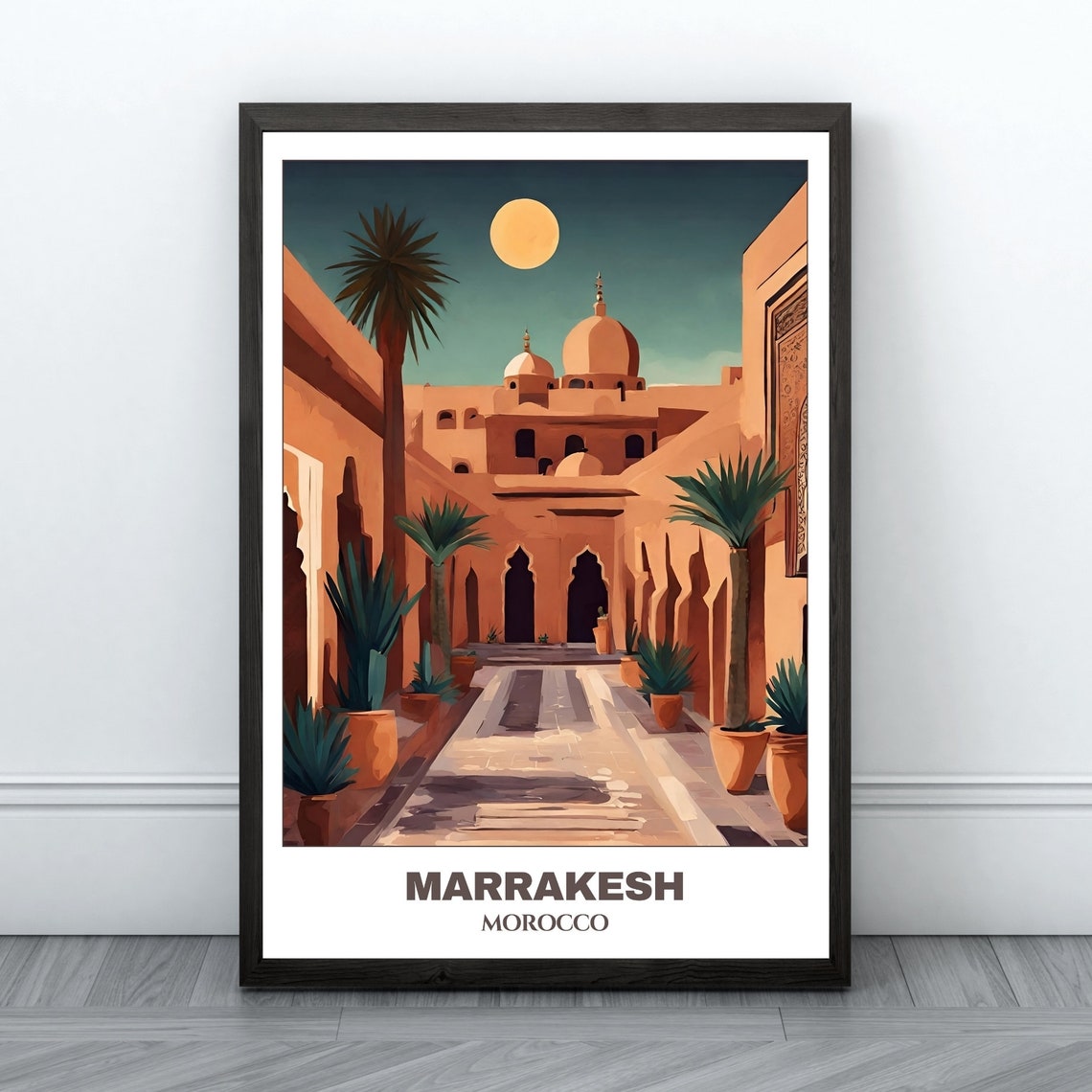 Marrakesh Riad Courtyard Night Moroccan Architecture Travel Poster