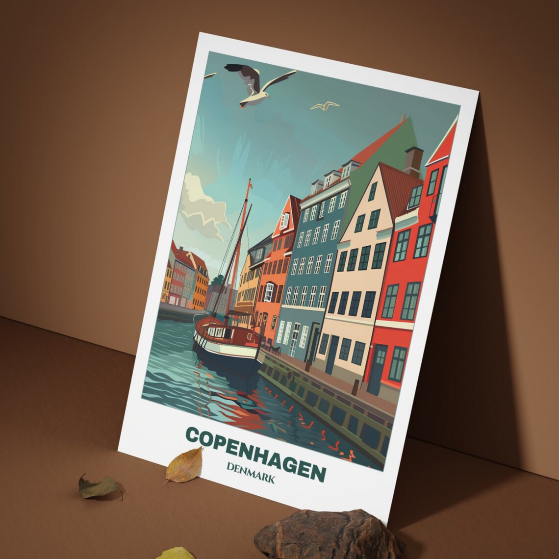 Copenhagen Nyhavn Wooden Ship Seagulls Colorful Waterfront Poster - Image 3