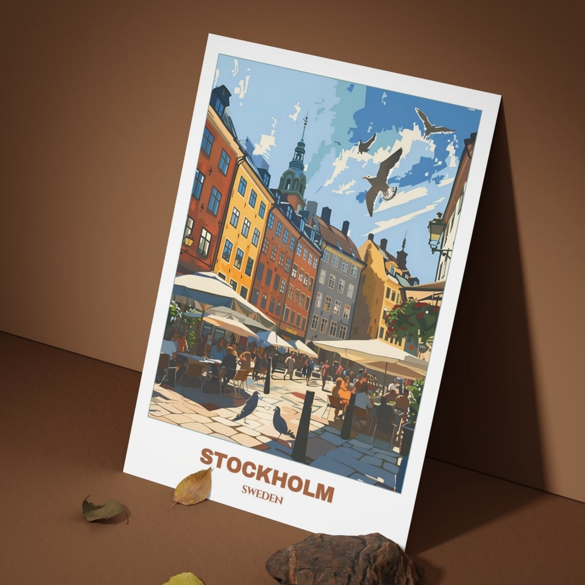 Stockholm Sweden Sunny Gamla Stan Old Town Square Cafes Poster - Image 3