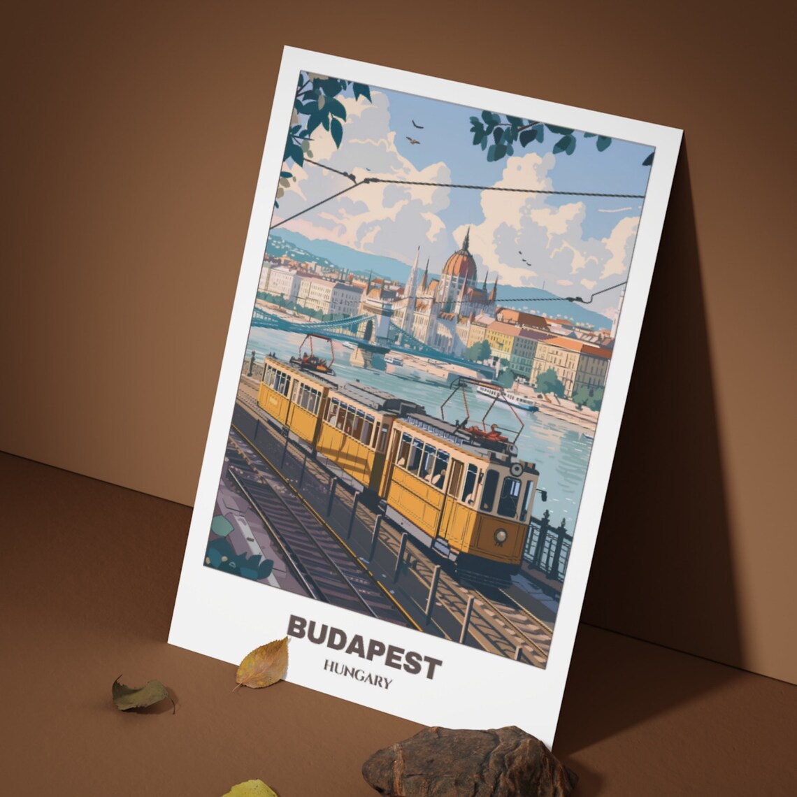 Budapest Hungary Vintage Yellow Tram Danube Riverside Ride Poster - Image 3