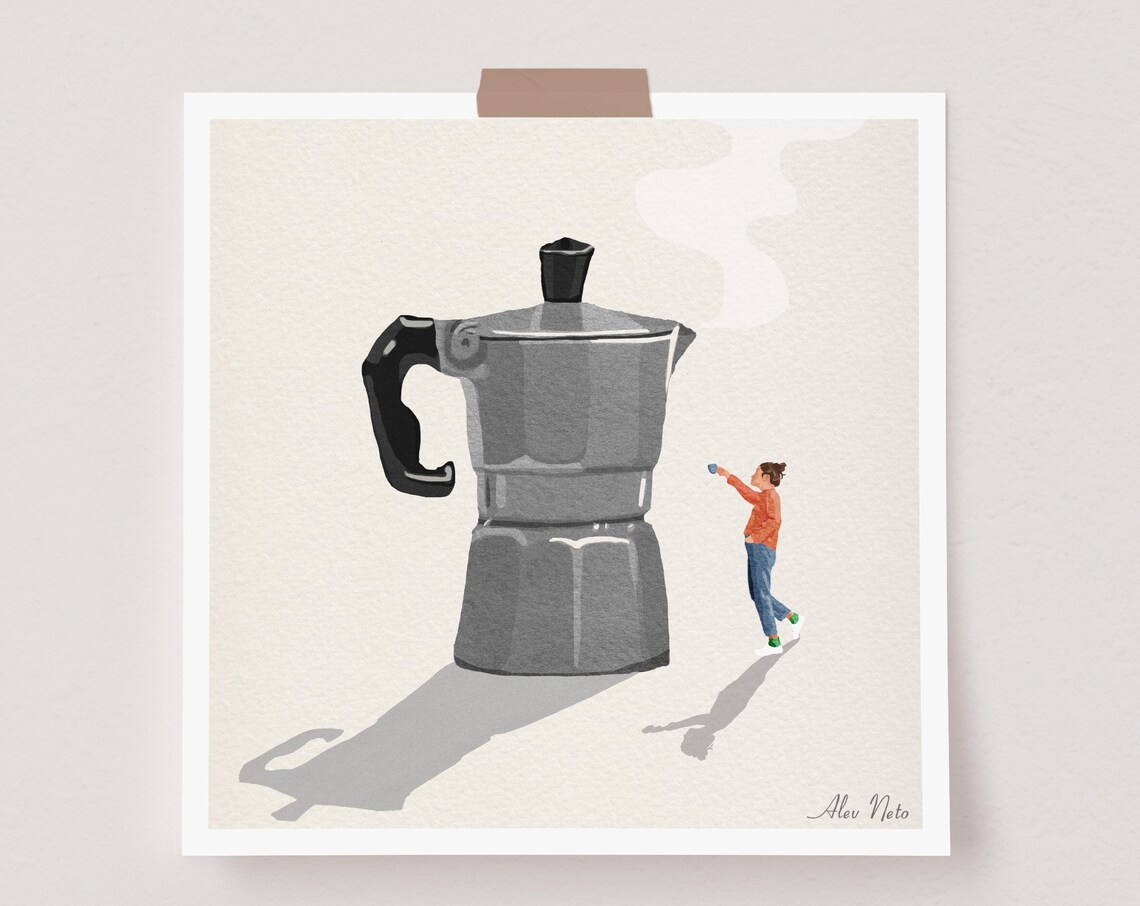 Giant Moka Pot Espresso Maker Surreal Morning Coffee Art Poster