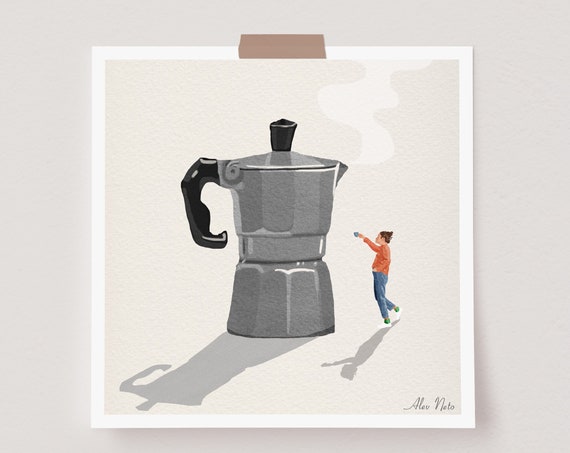 Fill Me Up Monday Coffee Lover Morning Coffee Coffee Print Illustration Surreal Coffee Art Coffee Wall Art Beautiful Coffee Art