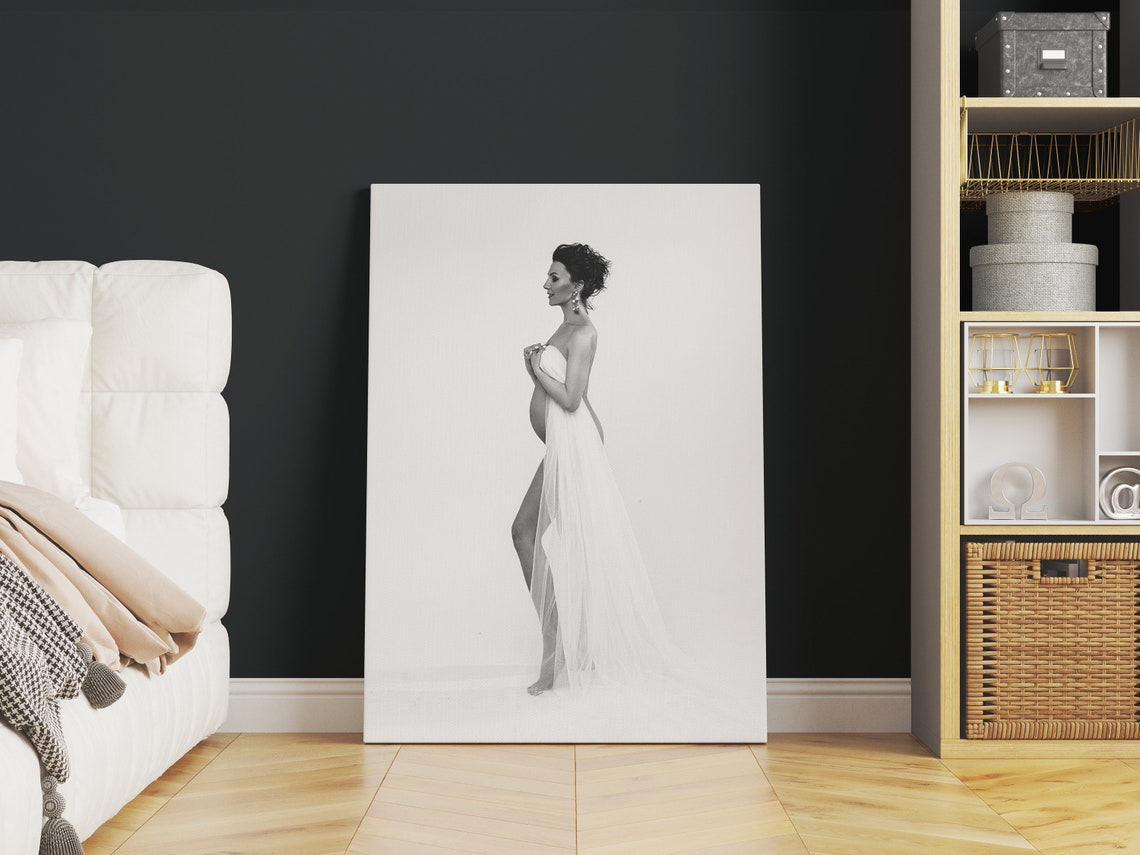 Custom Maternity Photo Canvas Heart Hands Baby Bump Keepsake Poster - Image 3
