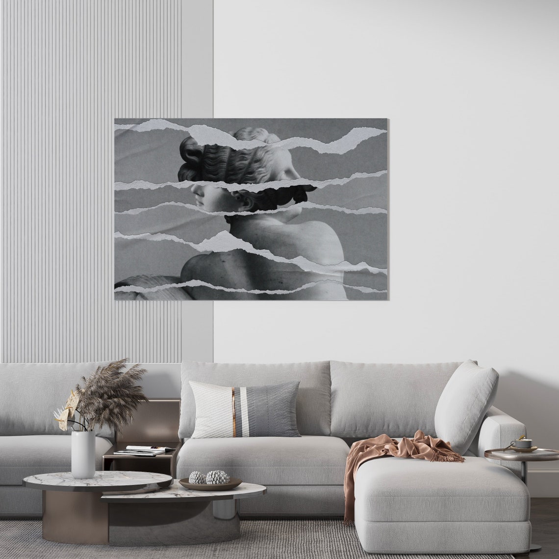 Greek Venus Statue Revealed Behind Torn Paper Strips Art Poster - Image 2