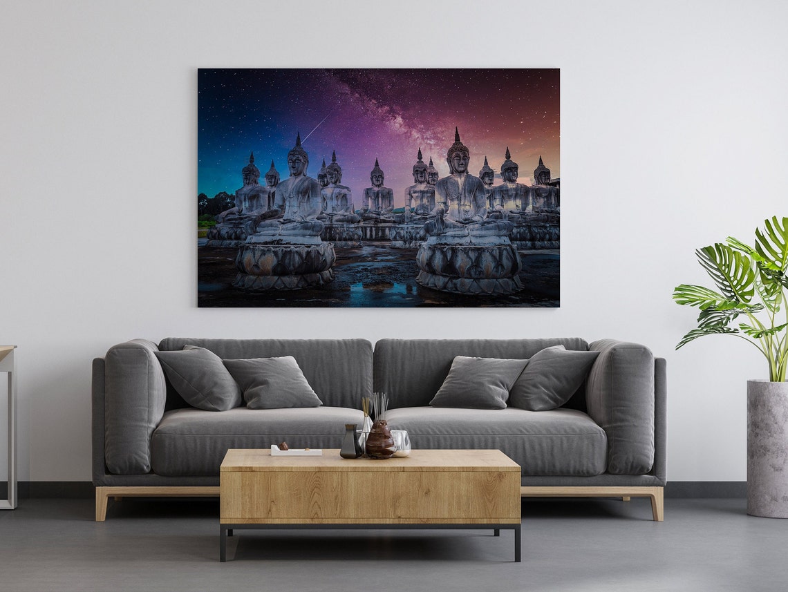 Stone Buddha Statues Under a Starry Milky Way Night Sky Poster - Image 3