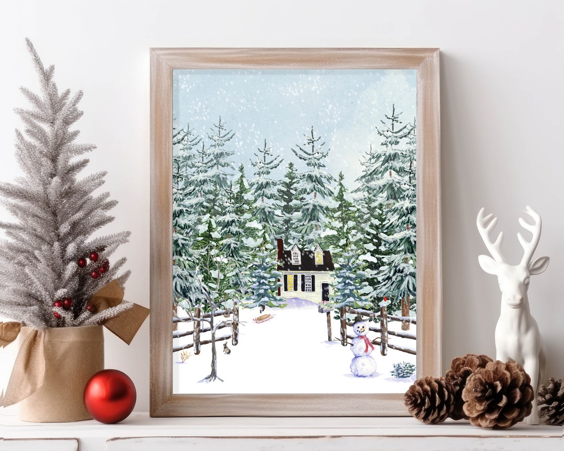 Winters Day Home Woodland Print 5x7 8x10 11x14 16x20 Watercolor Winter Wall Sign Diy Decor Winter Home Sign Country Home Wall Art