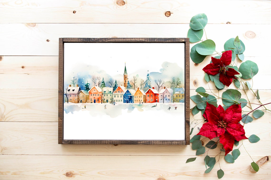 Winter Village Wall Art 5x7 8x10 11x14 16x20 Christmas Home Decor Winter Holiday Town Country Christmas Sign Diy Seasonal Decor - Image 3