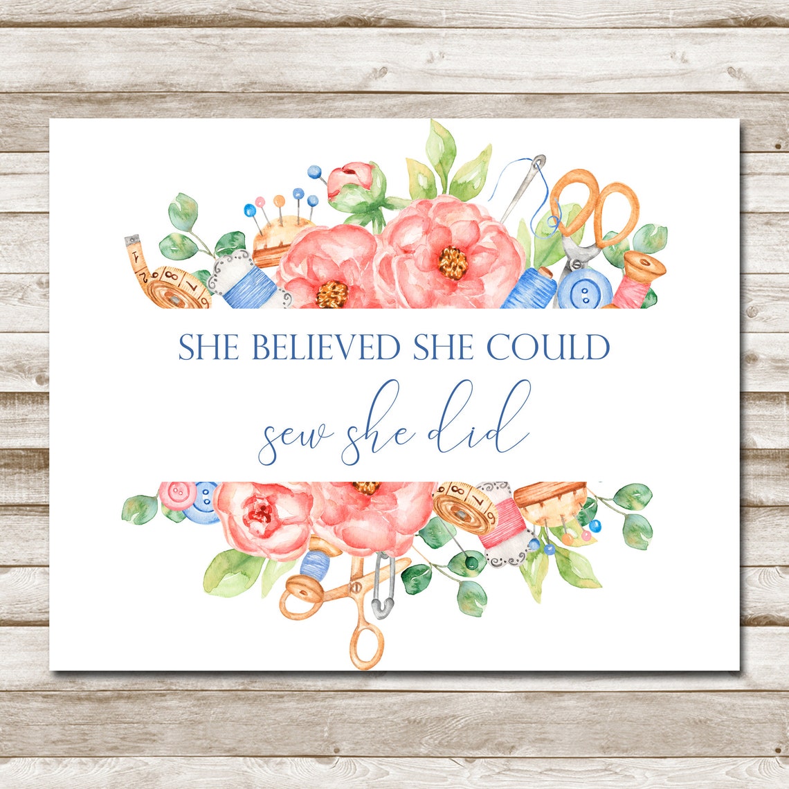 She Believed She Could Sew She Did Floral Sewing Room Quote Poster - Image 4