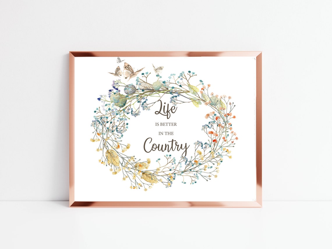 Life Is Better in the Country Wildflower Wreath Quote Wall Art - Image 3