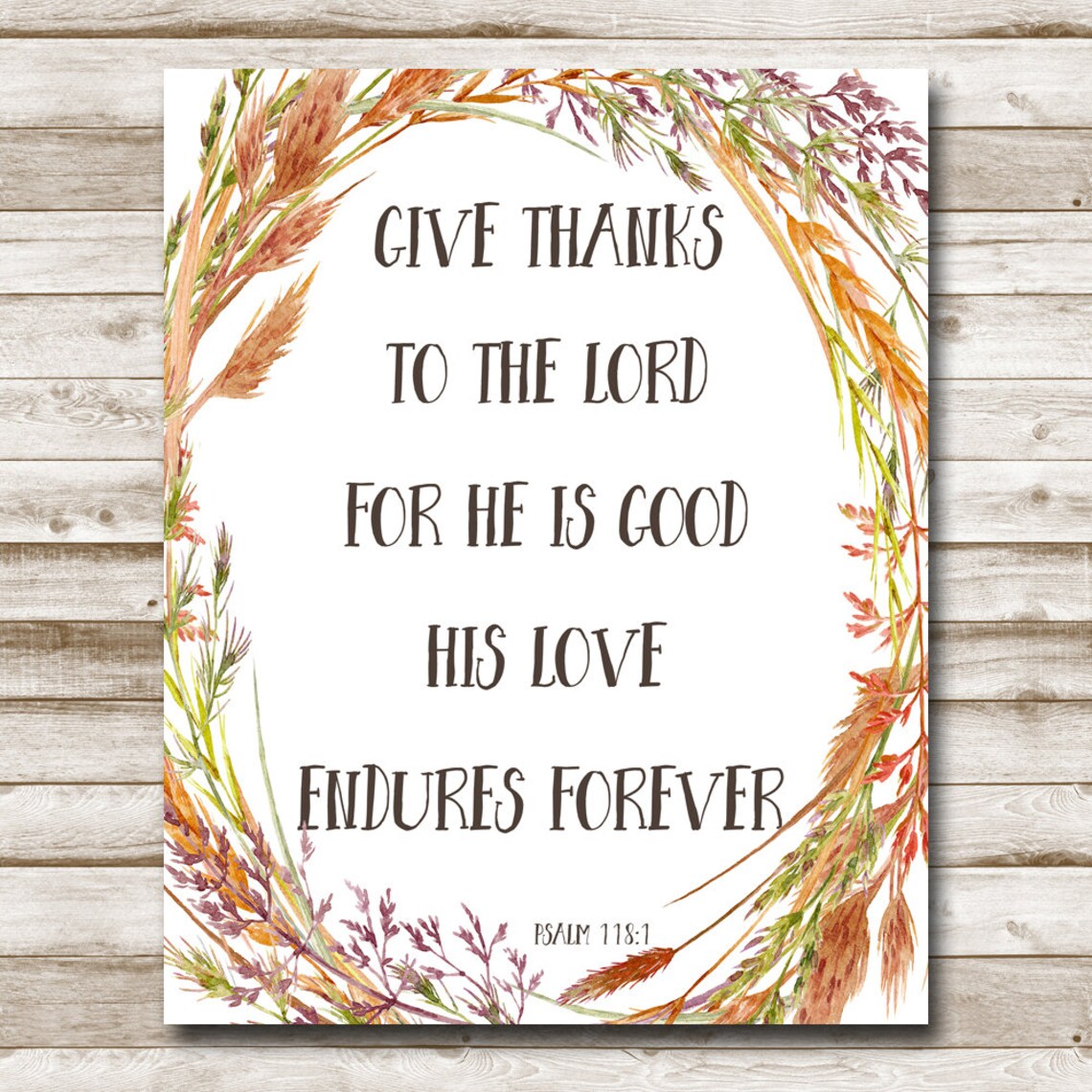 Psalm 1181 Give Thanks to the Lord Autumn Wheat Wreath Scripture Poster - Image 4