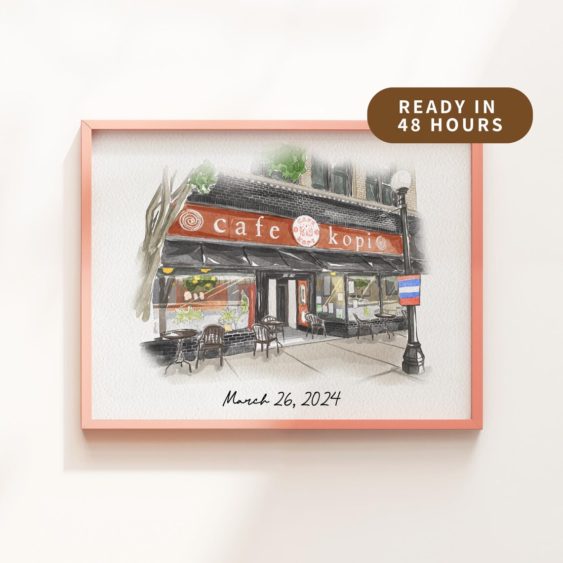 Coffee Shop Portrait Watercolor, Art Print
