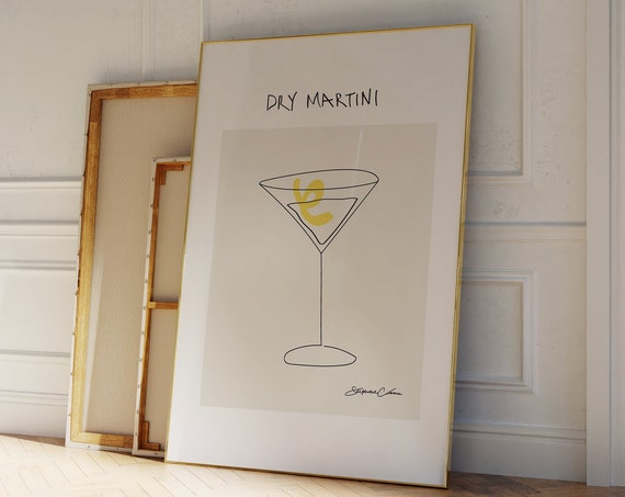 Retro Cocktail Bar Cart Vintage Art Print