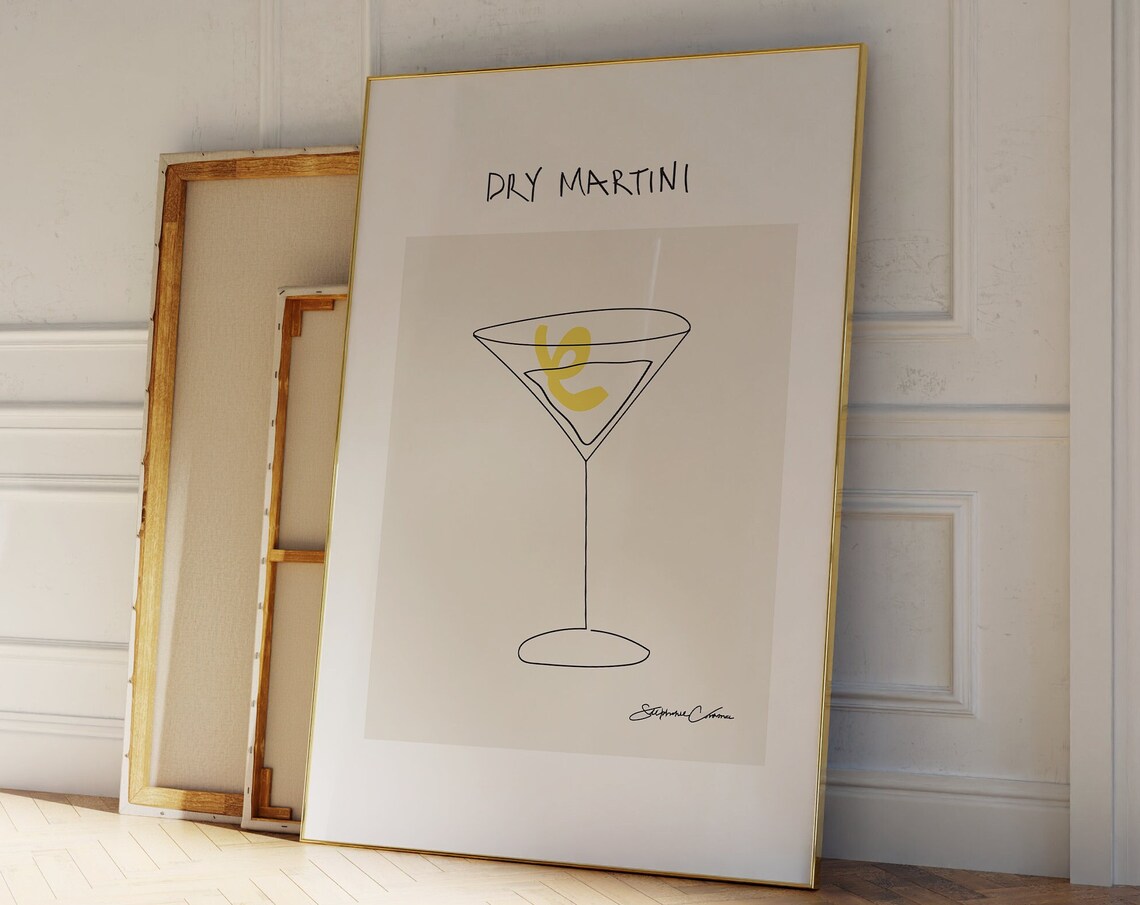 Retro Cocktail Bar Cart Vintage Art Print