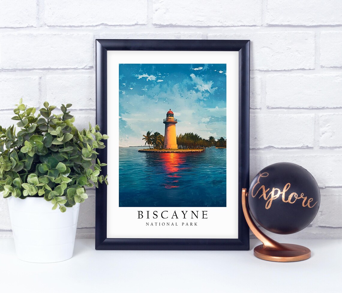 Biscayne National Park Historic Lighthouse At Sunset Travel Poster