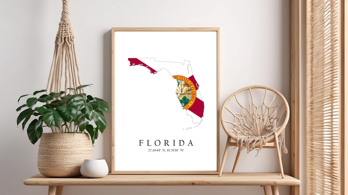 Florida State Flag Silhouette Seal Sunshine State Coordinates Poster