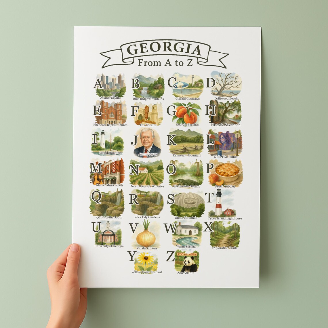 Georgia Alphabet Poster, State Symbols and Icons