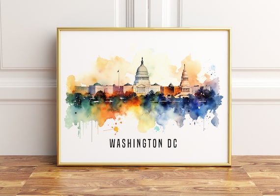 Washington DC Capitol Building Watercolor Skyline Art Poster