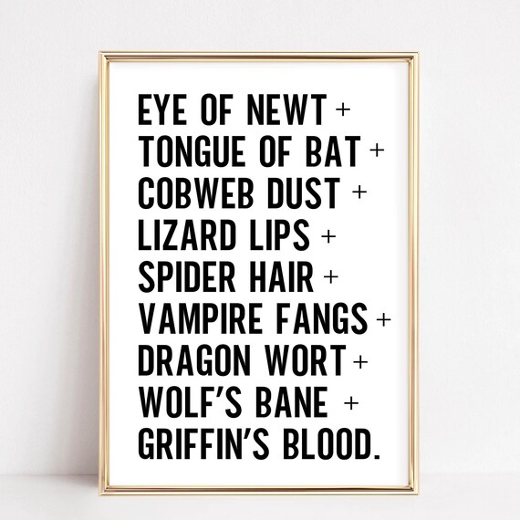 Witch Potion Ingredients Eye of Newt Spell List Halloween Art Poster