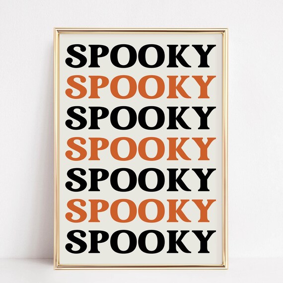 Spooky Repeat Typography Black Orange Retro Halloween Word Poster