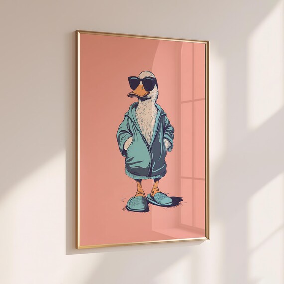 Cool Duck Prints Funny Bathroom Wall Art Hipster Artwork Decor For Modern Home Vintage Print