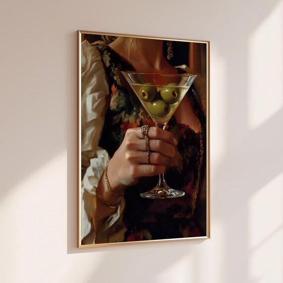 Oil Painting Woman Holding Dirty Martini With Green Olives Poster