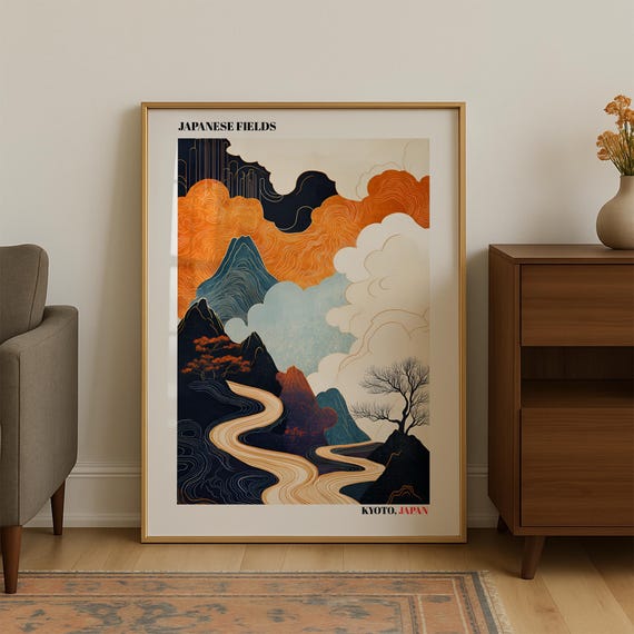 Japanese Wall Art Fields Poster Prints Japandi Wabi Sabi