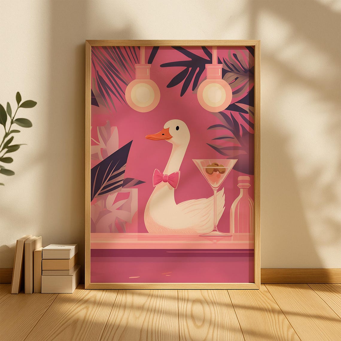 Dapper White Duck In Bow Tie With Martini At Pink Bar Poster
