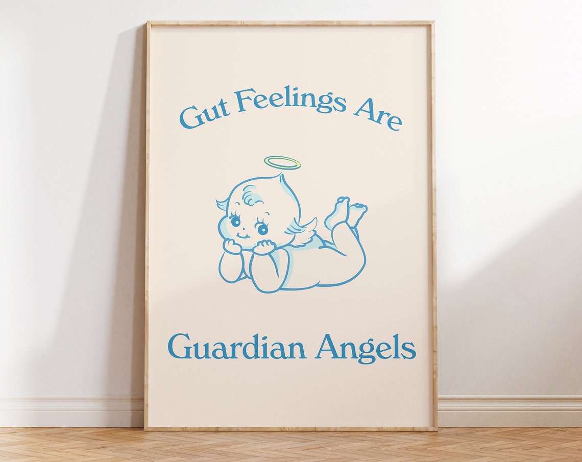 Gut Feelings Are Guardian Angels Blue Kewpie Cherub Quote Poster - Image 2